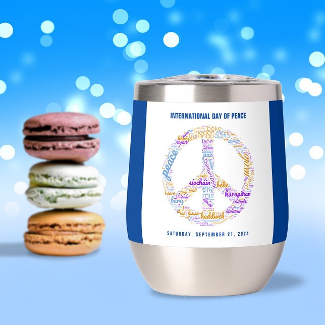 World Peace Day Peace Sign Word Cloud (World Peace Day Peace Sign Word Cloud Stainless Steel Wine Tumbler Cover Photo.)