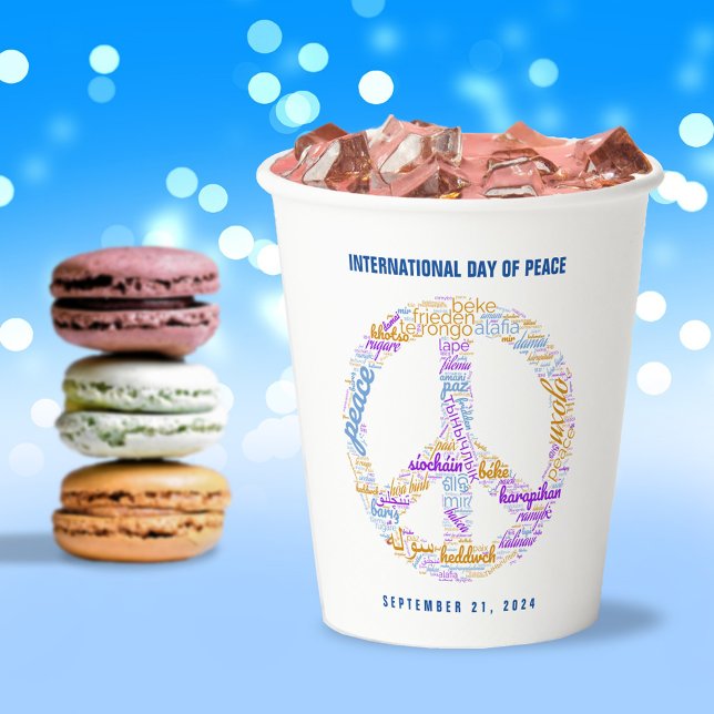 World Peace Day Peace Sign Word Cloud Paper Cups (World Peace Day Peace Sign Word Cloud Paper Cup Cover Photo.)