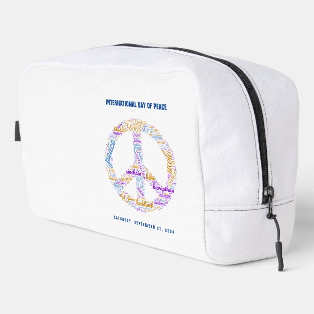 World Peace Day Peace Sign Word Cloud Water Bottle Dopp Kit (Right Corner)