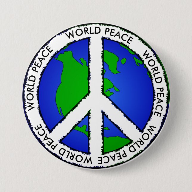 World Peace Earth and Peace Sign Button (Front)