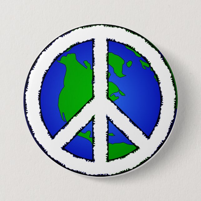 World Peace Earth and Peace Sign Button (Front)
