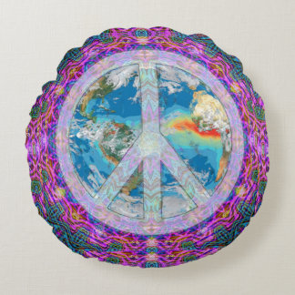 World Peace Mandala Round Cushion