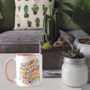 World peace starts in the kitchen, Flowers Retro  Mug