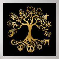 World Peace Tree Gold and Black  Poster