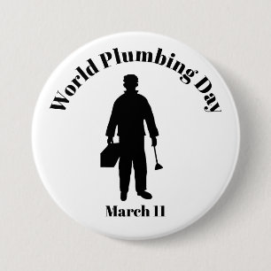 World Plumbing Day Button - Silhouette Plumber