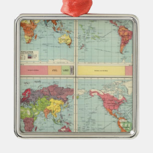 World population Map Metal Tree Decoration