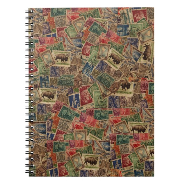World Postage Stamps Collection Spiral Notebook (Front)