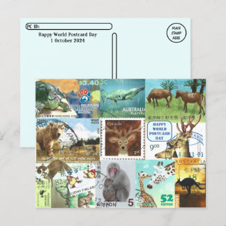 World Postcard Day - Animal Postage Stamp Collage
