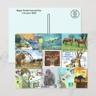 World Postcard Day - Animal Postage Stamp Collage