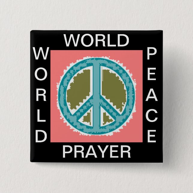 WORLD PRAYER WORLD PEACE 15 CM SQUARE BADGE (Front)