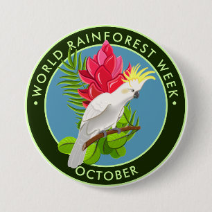World Rainforest Week, cockatoo, ginger 7.5 Cm Round Badge