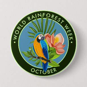 World Rainforest Week, parrot, hibiscus 7.5 Cm Round Badge