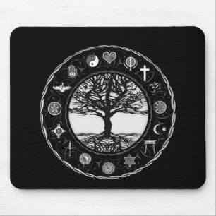 World Religions Black and White Tree Mouse Pad