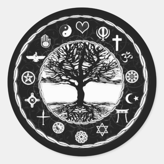 World Religions Peace Tree of Life Classic Round Sticker (Front)