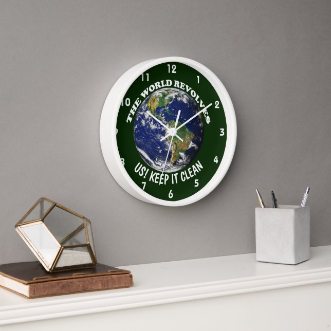 World Revolves Around Us Keep It Clean Awareness Clock (Office)
