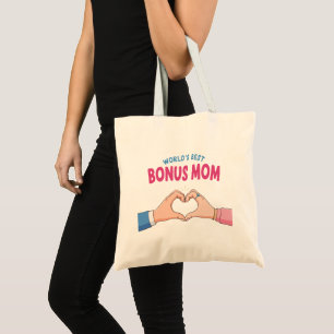 World’s Best Bonus Mum Heart Hands Gift Tote Bag
