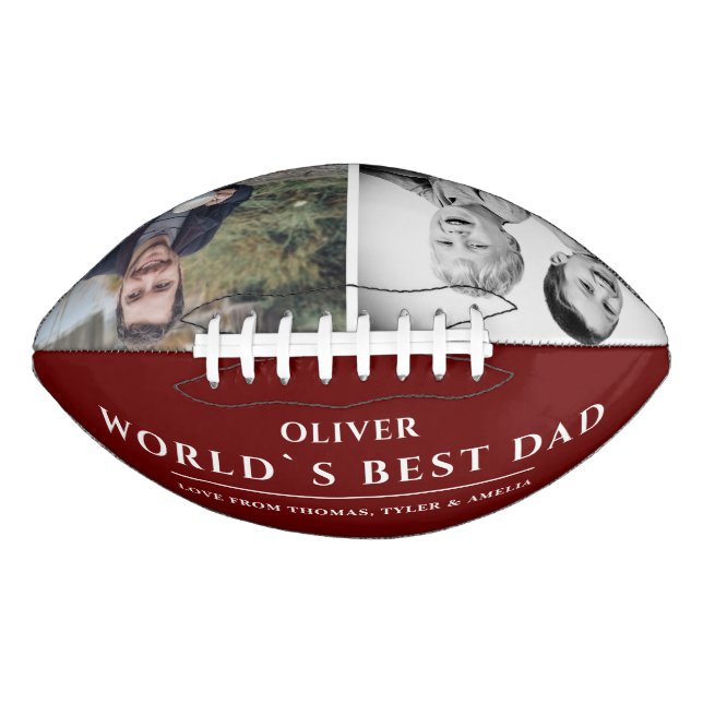 World`s Best Dad Red Father`s Day 2 Photo Collage Football (Front)