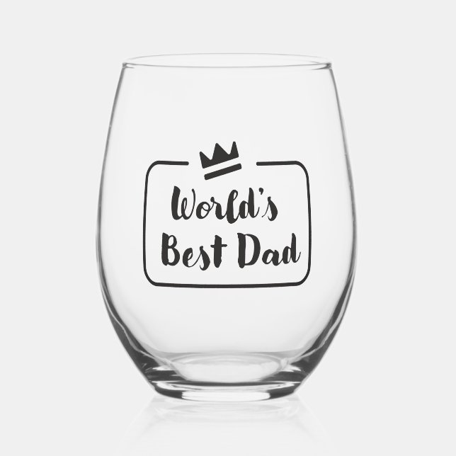 “World’s Best Dad” Stemless Wine Glass (Front)