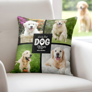 World’s Best Dog Mom 4 Photo Black White Custom Cushion