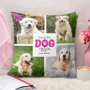 World’s Best Dog Mum 4 Photo Pink on White Custom Cushion