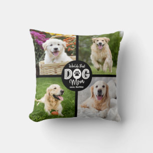 World’s Best Dog Mum Custom 4 Photo Black White Cushion