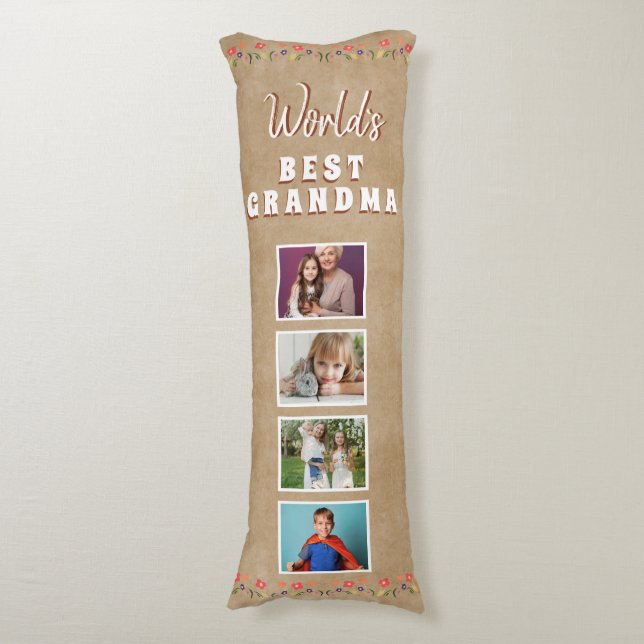 World`s Best Grandma Flowers Floral Rustic Photo Body Cushion (Front Vertical)