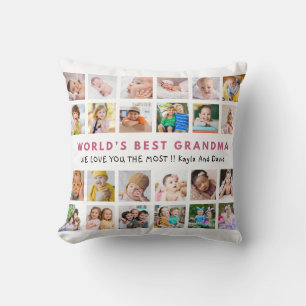 World’s Best Grandma Grandkids 24 Photo Pink Cushion