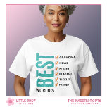 World’s Best Grandmother Checklist T-Shirt<br><div class="desc">Celebrate your grandmother with a gift that’s as unique and special as she is. This customisable “World’s Best Grandma” t-shirt is the perfect way to show your love and appreciation on Mother’s Day, her birthday, or any day that calls for a heartfelt gesture. This unique design features bold typography that...</div>
