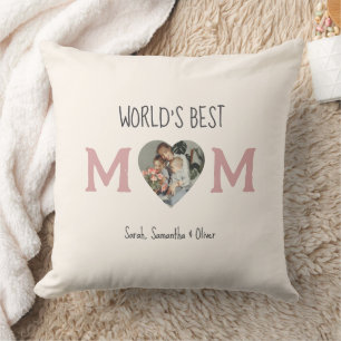 World’s Best Mom – Heart Photo & Custom Text Cushion