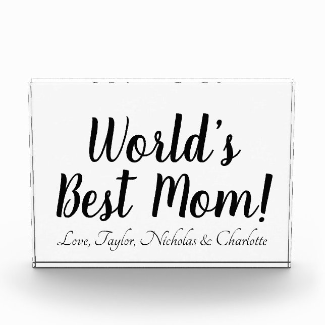 World’s Best Mum black custom script elegant Photo Block (Front)