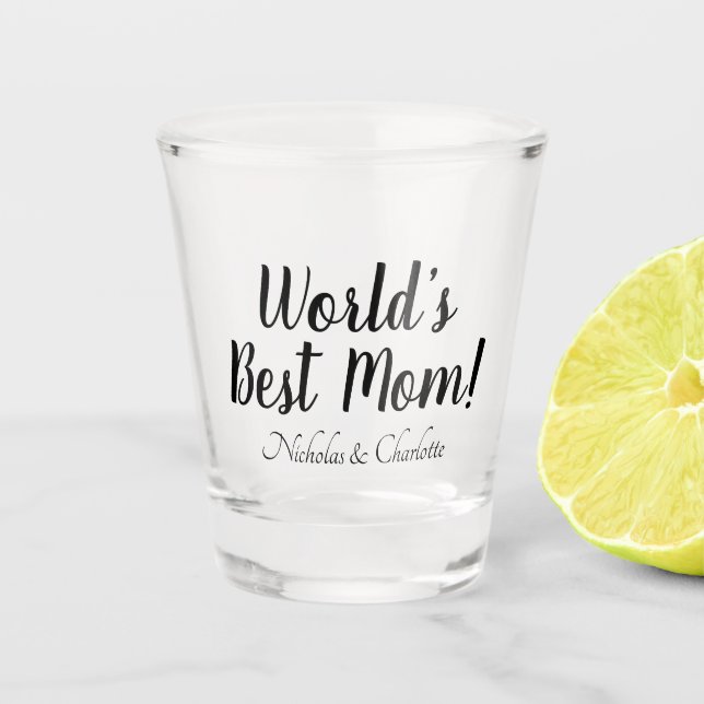 World’s Best Mum black custom script stylish Shot Glass (Front)