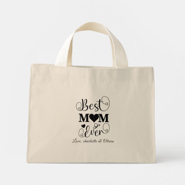 World’s Best Mum black white custom script elegant Mini Tote Bag (Back)
