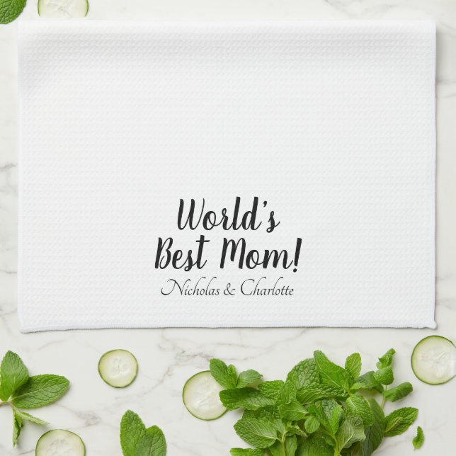 World’s Best Mum black white custom script stylish Tea Towel (Folded)