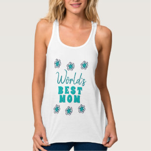 World`s Best Mum Blue Flowers Floral Mother`s Day Singlet