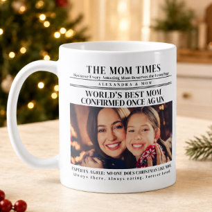 World’s Best Mum Christmas Photo Newspaper Coffee Mug