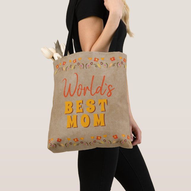 World`s Best Mum Flower Floral Beige Mother`s Day  Tote Bag (Close Up)