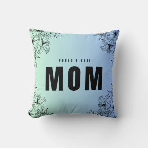 World`s Best Mum Flowers Floral Rustic blue black Cushion