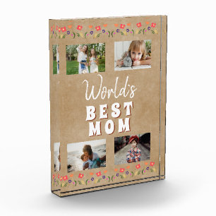 World`s Best Mum Flowers Floral Rustic Photo Block