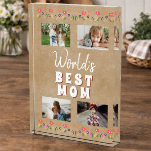 World`s Best Mum Flowers Floral Rustic Photo Block