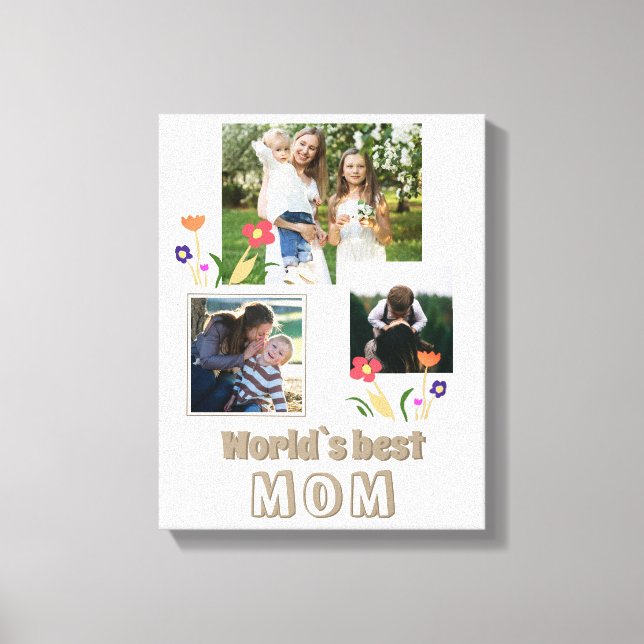 World`s Best Mum Flowers Mother`s Day 3 Photo Canvas Print (Front)