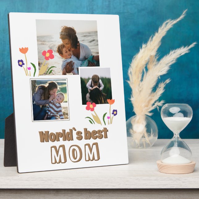 World`s Best Mum Flowers Mother`s Day 3 Photo Plaque (Side)