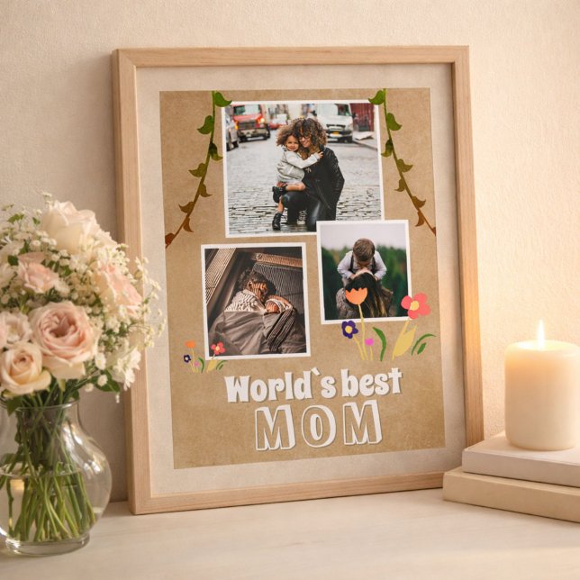 World`s Best Mum Flowers Old Paper 3 Photo Poster (Creator Uploaded)