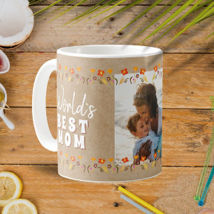World`s Best Mum Flowers Rustic Photo Coffee Mug