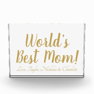 World’s Best Mum gold custom script cute Photo Block