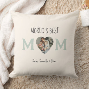 World’s Best Mum – Heart Photo & Custom Text Cushion