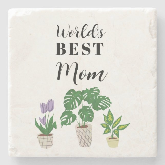 World’s Best Mum Mother’s Day Potted plants Stone Coaster (Front)