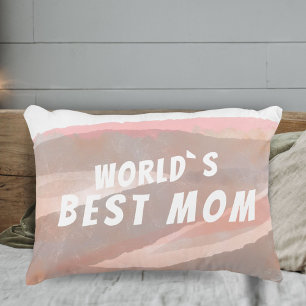 World`s Best Mum Peach Pink Watercolor Decorative Cushion