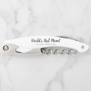World’s Best Mum white black custom script elegant Corkscrew