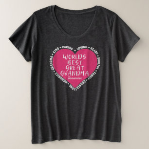 World’s Best Pink Heart Great Grandma Text Plus Size T-Shirt