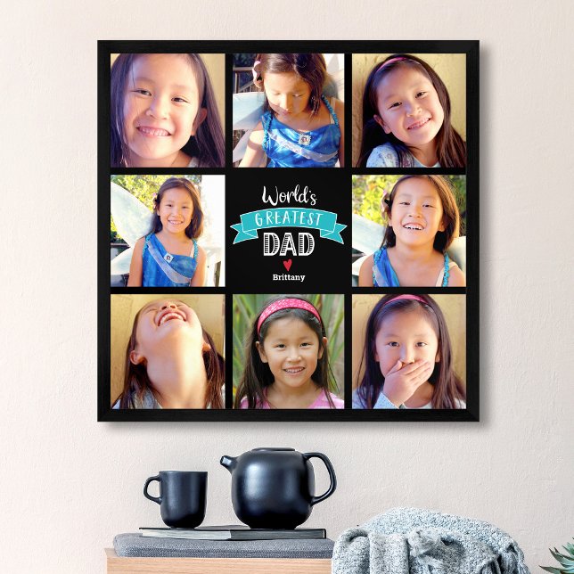 World’s Greatest Dad 8 Photo Collage Teal Banner Poster (Creator Uploaded)